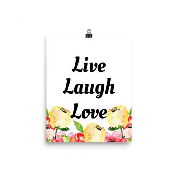 Poster Watercolor Cream Pink Red Flowers Live Laugh Love Wall Art Portrait Print - Add Your Own 3 Words Text - Personalize Customize