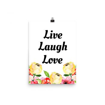 Poster Watercolor Cream Pink Red Flowers Live Laugh Love Wall Art Portrait Print - Add Your Own 3 Words Text - Personalize Customize