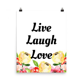 Poster Watercolor Cream Pink Red Flowers Live Laugh Love Wall Art Portrait Print - Add Your Own 3 Words Text - Personalize Customize