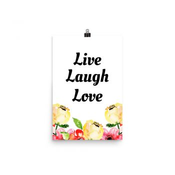 Poster Watercolor Cream Pink Red Flowers Live Laugh Love Wall Art Portrait Print - Add Your Own 3 Words Text - Personalize Customize