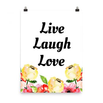 Poster Watercolor Cream Pink Red Flowers Live Laugh Love Wall Art Portrait Print - Add Your Own 3 Words Text - Personalize Customize