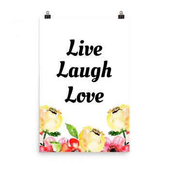 Poster Watercolor Cream Pink Red Flowers Live Laugh Love Wall Art Portrait Print - Add Your Own 3 Words Text - Personalize Customize