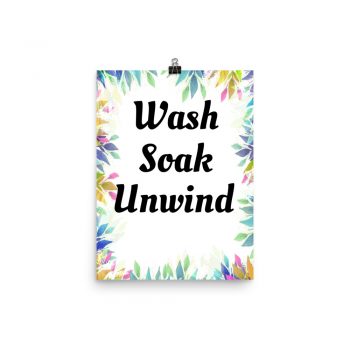 Poster Watercolor Green Blue Pink Teal Leaves Wash Soak Unwind Wall Art Portrait Print - Add Your Own 3 Words Text - Personalize Customize