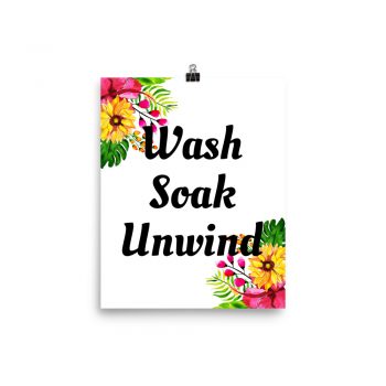 Poster Watercolor Hot Pink and Yellow Flowers Wash Soak Unwind Portrait Print - Add Your Own 3 Words Text - Personalize Customize