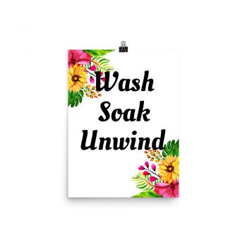 Poster Watercolor Hot Pink and Yellow Flowers Wash Soak Unwind Portrait Print - Add Your Own 3 Words Text - Personalize Customize