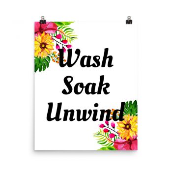 Poster Watercolor Hot Pink and Yellow Flowers Wash Soak Unwind Portrait Print - Add Your Own 3 Words Text - Personalize Customize