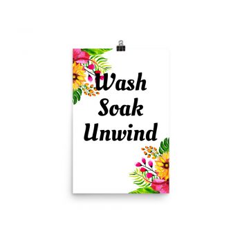 Poster Watercolor Hot Pink and Yellow Flowers Wash Soak Unwind Portrait Print - Add Your Own 3 Words Text - Personalize Customize