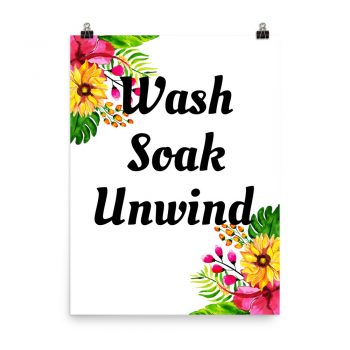 Poster Watercolor Hot Pink and Yellow Flowers Wash Soak Unwind Portrait Print - Add Your Own 3 Words Text - Personalize Customize