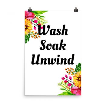 Poster Watercolor Hot Pink and Yellow Flowers Wash Soak Unwind Portrait Print - Add Your Own 3 Words Text - Personalize Customize