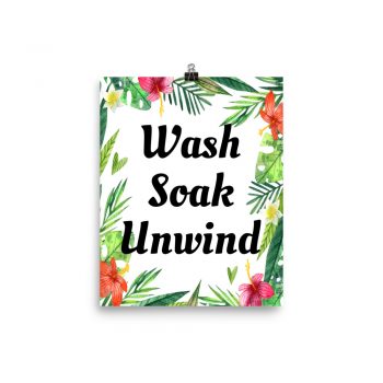 Poster Watercolor Hot Pink Red Hibiscus Flowers Wash Soak Unwind Portrait Print - Add Your Own 3 Words Text - Personalize Customize