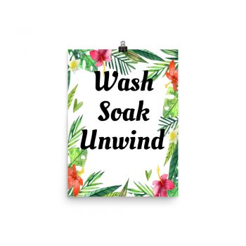 Poster Watercolor Hot Pink Red Hibiscus Flowers Wash Soak Unwind Portrait Print - Add Your Own 3 Words Text - Personalize Customize