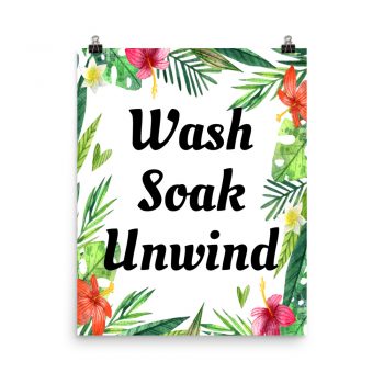 Poster Watercolor Hot Pink Red Hibiscus Flowers Wash Soak Unwind Portrait Print - Add Your Own 3 Words Text - Personalize Customize