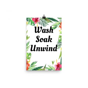 Poster Watercolor Hot Pink Red Hibiscus Flowers Wash Soak Unwind Portrait Print - Add Your Own 3 Words Text - Personalize Customize