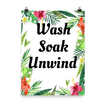 Poster Watercolor Hot Pink Red Hibiscus Flowers Wash Soak Unwind Portrait Print - Add Your Own 3 Words Text - Personalize Customize