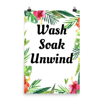 Poster Watercolor Hot Pink Red Hibiscus Flowers Wash Soak Unwind Portrait Print - Add Your Own 3 Words Text - Personalize Customize