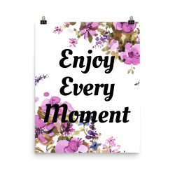 Poster Watercolor Lilac Purple Flowers Enjoy Every Moment Wall Art Portrait Print - Add Your Own 3 Words Text - Personalize Customize