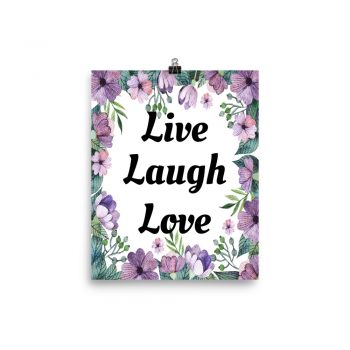 Poster Watercolor Lilac Purple Flowers Live Laugh Love Wall Art Portrait Print - Add Your Own 3 Words Text - Personalize Customize