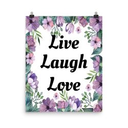 Poster Watercolor Lilac Purple Flowers Live Laugh Love Wall Art Portrait Print - Add Your Own 3 Words Text - Personalize Customize