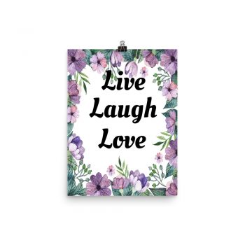 Poster Watercolor Lilac Purple Flowers Live Laugh Love Wall Art Portrait Print - Add Your Own 3 Words Text - Personalize Customize