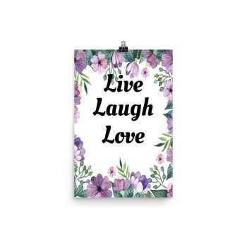 Poster Watercolor Lilac Purple Flowers Live Laugh Love Wall Art Portrait Print - Add Your Own 3 Words Text - Personalize Customize