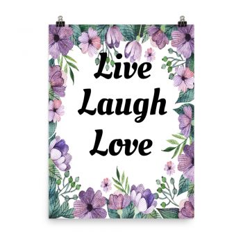 Poster Watercolor Lilac Purple Flowers Live Laugh Love Wall Art Portrait Print - Add Your Own 3 Words Text - Personalize Customize