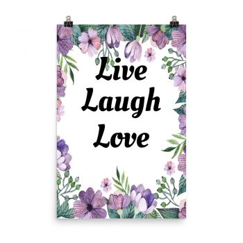 Poster Watercolor Lilac Purple Flowers Live Laugh Love Wall Art Portrait Print - Add Your Own 3 Words Text - Personalize Customize