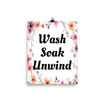 Poster Watercolor Mauve Orange Pink Flowers Wash Soak Unwind Wall Art Portrait Print - Add Your Own 3 Words Text - Personalize Customize