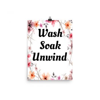 Poster Watercolor Mauve Orange Pink Flowers Wash Soak Unwind Wall Art Portrait Print - Add Your Own 3 Words Text - Personalize Customize