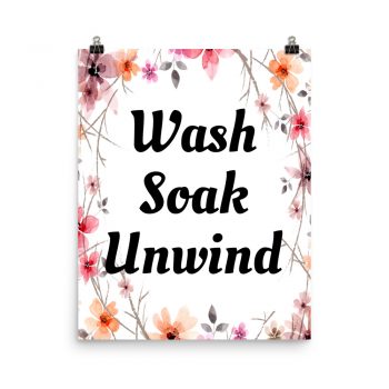 Poster Watercolor Mauve Orange Pink Flowers Wash Soak Unwind Wall Art Portrait Print - Add Your Own 3 Words Text - Personalize Customize