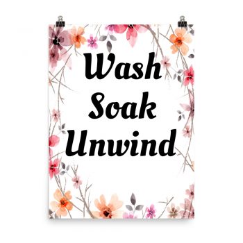 Poster Watercolor Mauve Orange Pink Flowers Wash Soak Unwind Wall Art Portrait Print - Add Your Own 3 Words Text - Personalize Customize