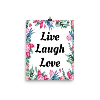 Poster Watercolor Pink Blue Flowers Live Laugh Love Wall Art Portrait Print - Add Your Own 3 Words Text - Personalize Customize