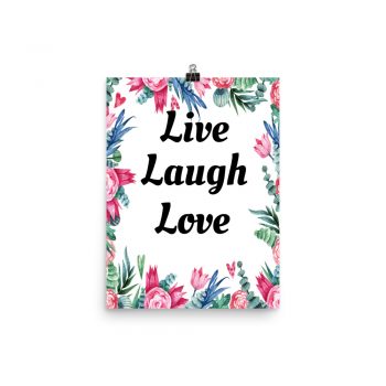 Poster Watercolor Pink Blue Flowers Live Laugh Love Wall Art Portrait Print - Add Your Own 3 Words Text - Personalize Customize