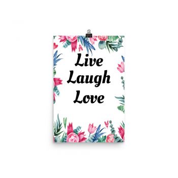 Poster Watercolor Pink Blue Flowers Live Laugh Love Wall Art Portrait Print - Add Your Own 3 Words Text - Personalize Customize