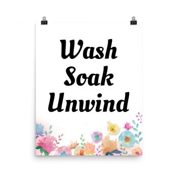 Poster Watercolor Pink Blue Orange Yellow Flowers Wash Soak Unwind Portrait Print - Add Your Own 3 Words Text - Personalize Customize