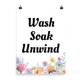 Poster Watercolor Pink Blue Orange Yellow Flowers Wash Soak Unwind Portrait Print - Add Your Own 3 Words Text - Personalize Customize