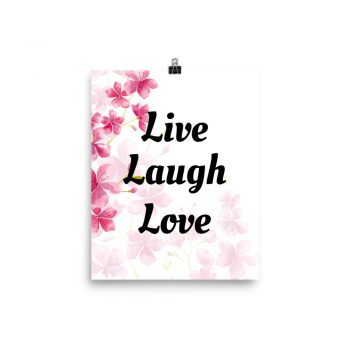 Poster Watercolor Pink Flowers Live Laugh Love Wall Art Portrait Print - Add Your Own 3 Words Text - Personalize Customize