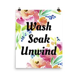 Poster Watercolor Pink Orange Coral Blue Flowers Wash Soak Unwind Wall Art Portrait Print - Add Your Own 3 Words Text - Personalize Customize