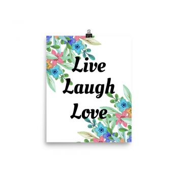 Poster Watercolor Pink Purple Blue Flowers Live Laugh Love Wall Art Portrait Print - Add Your Own 3 Words Text - Personalize Customize