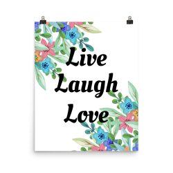 Poster Watercolor Pink Purple Blue Flowers Live Laugh Love Wall Art Portrait Print - Add Your Own 3 Words Text - Personalize Customize