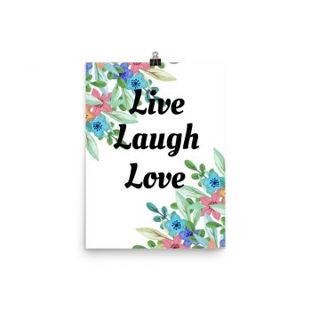 Poster Watercolor Pink Purple Blue Flowers Live Laugh Love Wall Art Portrait Print - Add Your Own 3 Words Text - Personalize Customize