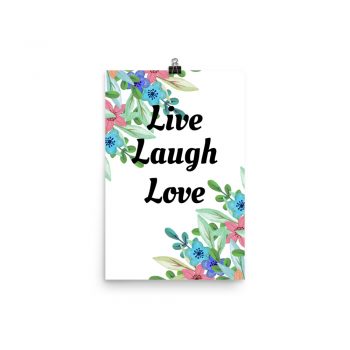 Poster Watercolor Pink Purple Blue Flowers Live Laugh Love Wall Art Portrait Print - Add Your Own 3 Words Text - Personalize Customize