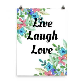 Poster Watercolor Pink Purple Blue Flowers Live Laugh Love Wall Art Portrait Print - Add Your Own 3 Words Text - Personalize Customize