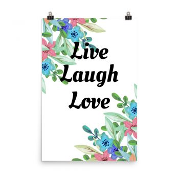 Poster Watercolor Pink Purple Blue Flowers Live Laugh Love Wall Art Portrait Print - Add Your Own 3 Words Text - Personalize Customize