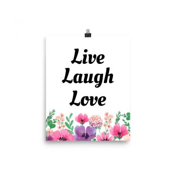 Poster Watercolor Pink Purple Poppy Flowers Live Laugh Love Wall Art Portrait Print - Add Your Own 3 Words Text - Personalize Customize