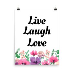 Poster Watercolor Pink Purple Poppy Flowers Live Laugh Love Wall Art Portrait Print - Add Your Own 3 Words Text - Personalize Customize