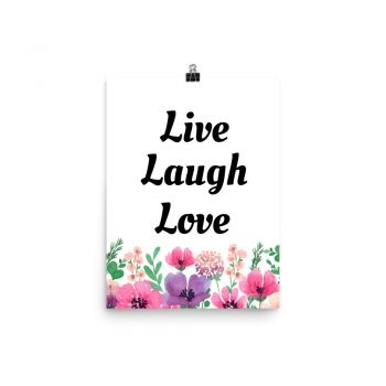 Poster Watercolor Pink Purple Poppy Flowers Live Laugh Love Wall Art Portrait Print - Add Your Own 3 Words Text - Personalize Customize