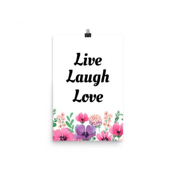 Poster Watercolor Pink Purple Poppy Flowers Live Laugh Love Wall Art Portrait Print - Add Your Own 3 Words Text - Personalize Customize