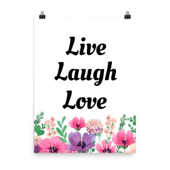 Poster Watercolor Pink Purple Poppy Flowers Live Laugh Love Wall Art Portrait Print - Add Your Own 3 Words Text - Personalize Customize