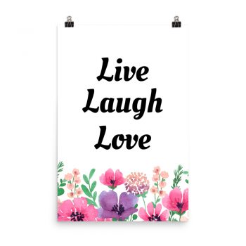 Poster Watercolor Pink Purple Poppy Flowers Live Laugh Love Wall Art Portrait Print - Add Your Own 3 Words Text - Personalize Customize