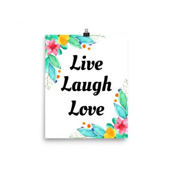 Poster Watercolor Pink Yellow Blue Flowers Live Laugh Love Portrait Print - Add Your Own 3 Words Text - Personalize Customize